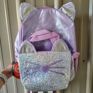 Wonder Nation Backpack Purple Kitty 2-Piece Set Laptop w/ Lunch Bag Girls School